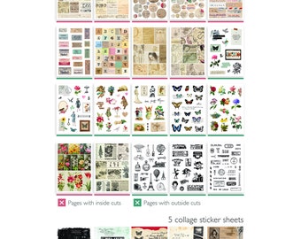 Sticker Book SHOP EXCLUSIVE 25 Pages of Pre-cut Retro Ephemera Stickers,  Over 350 Stickers for Junk Journals, Kiss Cut, Washi or Matte 