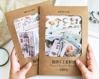 Material Packs by MO•CARD - Vintage Style Paper and Sticker Sets for Art Journaling, Junk Journals, Notebooks, Paper Crafts, Reproductions