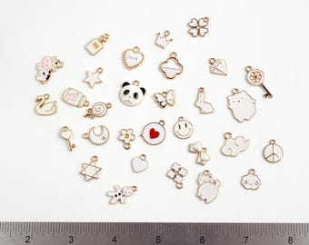 Destash Sale: White Enamel Charms, Mixed Lot for Crafts, Jewelry, Decoration