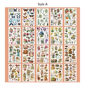 Washi Sticker Book 20 Pages with Hundreds of Pre-Cut Vintage Designs for Art Journaling, Junk Journals, Notebooks, Retro, Large Collection image 6