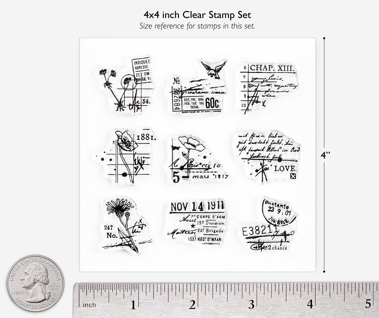 素晴らしい外見 Stamp Simply Clear Stamps Vintage Scripty Background Minis Set Two 4x6 Inch Sheet Pieces並行輸入