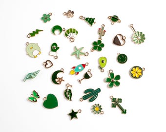 Destash Sale: Green Enamel Charms, Mixed Lot for Crafts, Jewelry, Decoration