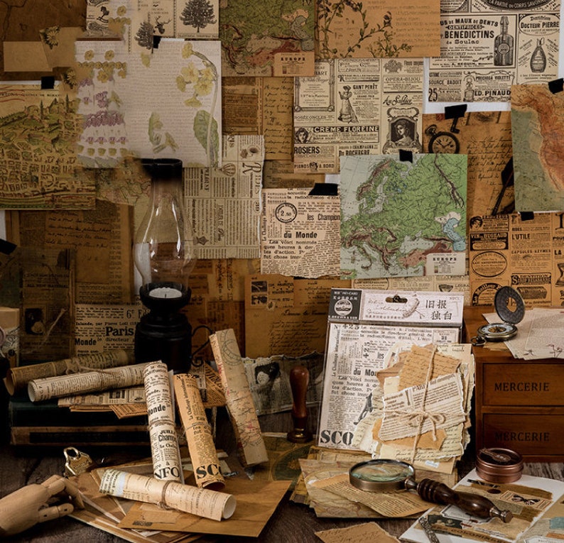 Paper Material Pack 30 Sheets Vintage Style Prints for Art Etsy