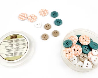 Destash Sale: Stampin' Up! Sweet Dreams Designer Buttons 32 Pieces, Teal, White, Heart Shaped
