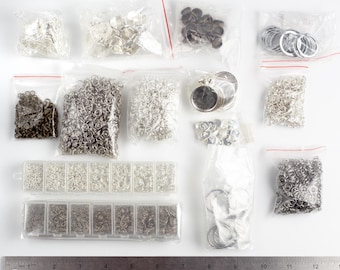 Destash Sale: Jewelry Making Bundle, Jump Rings, Bezel Trays, Components, for Earrings, Key Chains, Pendants