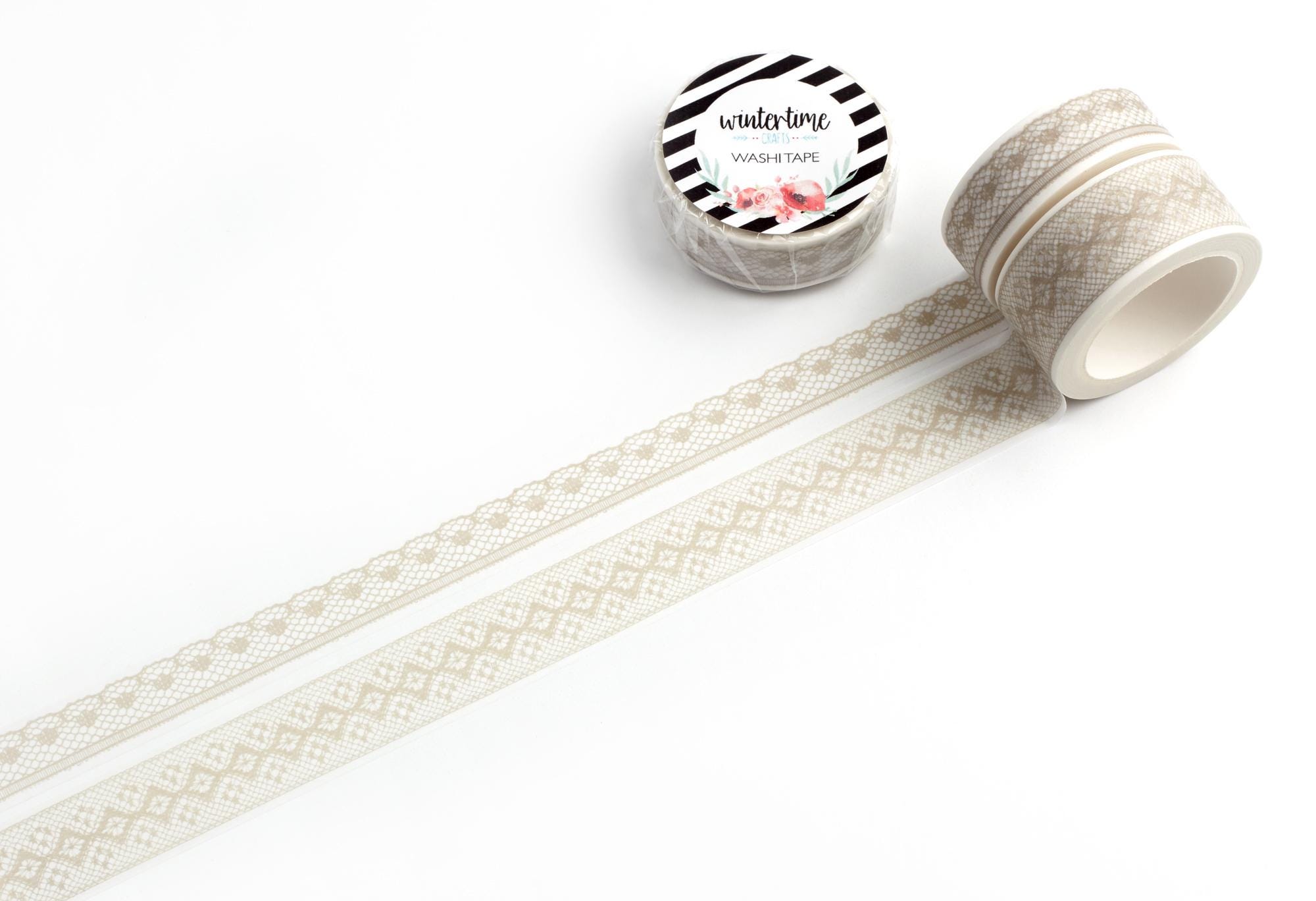Beige Lace Washi Tapes *SHOP EXCLUSIVE* Masking Tape with Elegant Patterns by Wintertime Crafts for Scrapbooking, Journaling, Gift Wrapping
