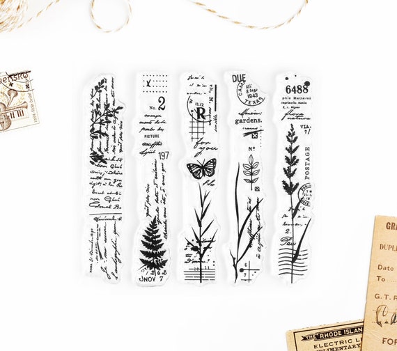 Clear Stamps Slim Collage Designs With Nature Elements SHOP EXCLUSIVE for  Paper Crafts, Scrapbooking, Journaling, Mixed Media 4x4 In 