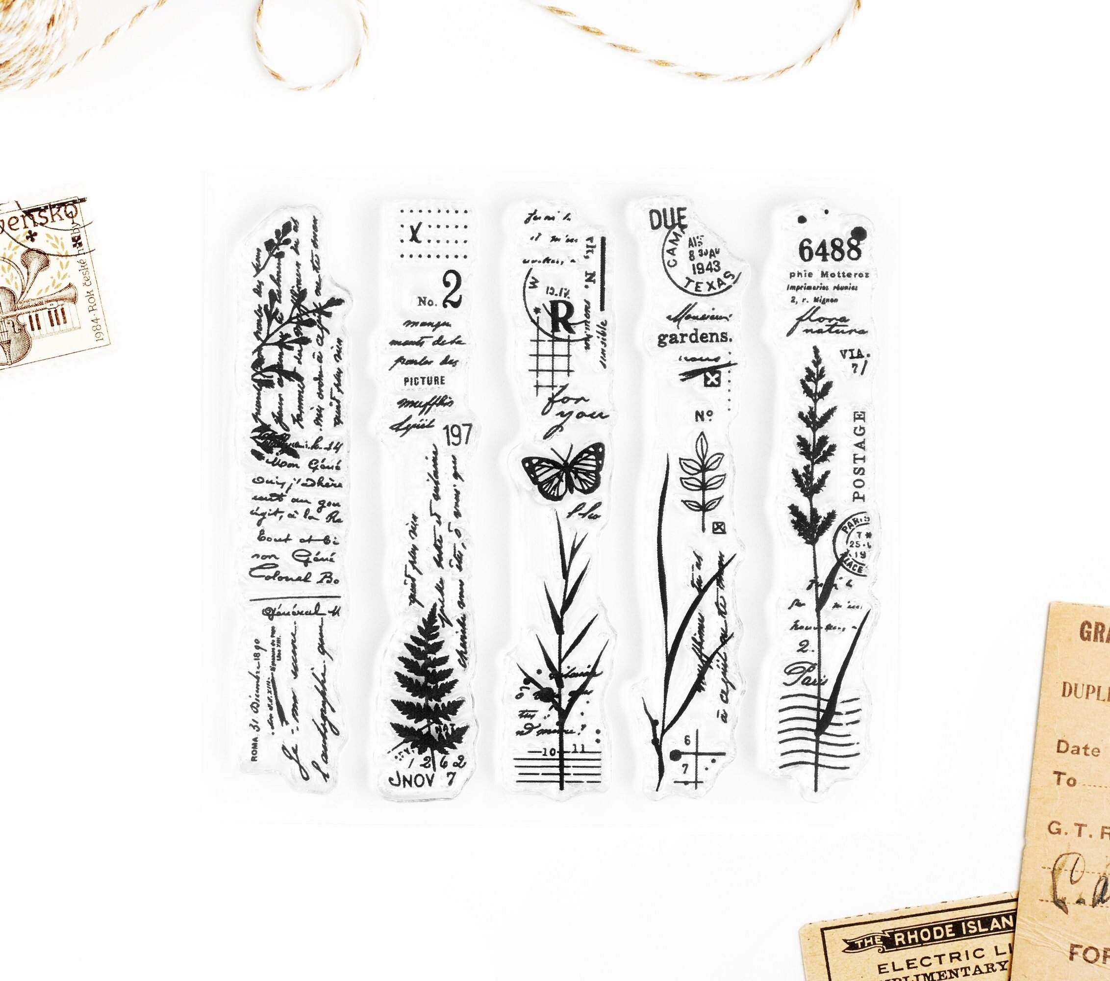 Clear Stamps - Slim Collage Designs with Nature Elements *SHOP EXCLUSIVE* for Paper Crafts, Scrapbooking, Journaling, Mixed Media 4x4 in