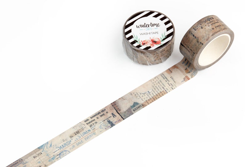 Washi Tape *SHOP EXCLUSIVE* Retro Collage Masking Tape by Wintertime Crafts for Scrapbooking, Journaling, Traveler's Notebook - Brown Pages image 1