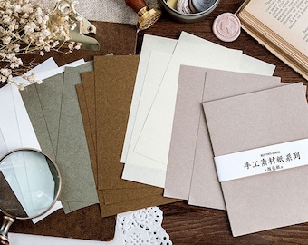 Natural Fiber Material Paper Pack by MO•Card - 15 Small Sheets of Handmade Paper for Junk Journals, Notebooks, Paper Craft, Scrapbooking