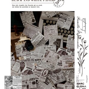 May include: Black and white vintage newspaper clippings with text such as "The London Chronicle", "Garden Hose", "43 Flowers", "Vroom?", "The Village Times", and "Ferry's Seeds".