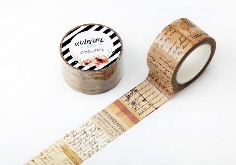Washi Tape SHOP EXCLUSIVE Masking Tape Collage Style with Vintage Papers by Wintertime Crafts for Scrapbooking, Journaling, Gift Wrapping image 3