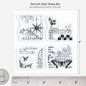 Clear Stamps Evergreen SHOP EXCLUSIVE Abstract Vintage Floral Collage Design for Paper Crafts, Junk Journals, Photopolymer 4x4 in image 2