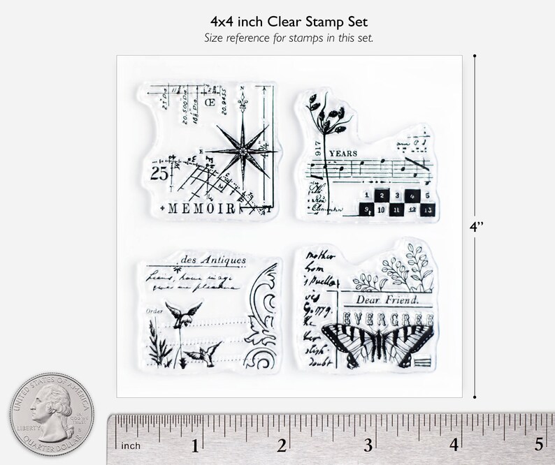 Clear Stamps Evergreen SHOP EXCLUSIVE Abstract Vintage Floral Collage Design for Paper Crafts, Junk Journals, Photopolymer 4x4 in image 2