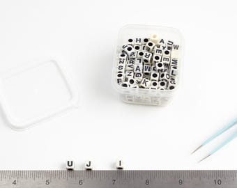 Destash Sale: Alphabet Letter Beads in Box, White and Silver Color, Jewelry Making and Crafts