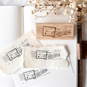 Vintage First Class Mail Rubber Stamp from Crea With Gaby, Decorative Wood-Mounted Mail and Postmarks Stamp for Junk Journaling
