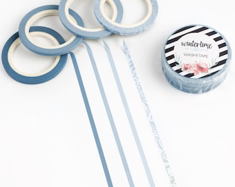Ultra Slim Set with Dark Blue Washi Tape *SHOP EXCLUSIVE* Solid Washi Tapes by Wintertime Crafts for Junk Journals, Notebooks - 3mm