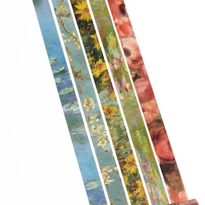 Impressionism Collection, 5 Slim 10mm Washi Tapes *SHOP EXCLUSIVE* Vintage Nature Paintings, Masking Tape for Scrapbooking, Junk Journals 画像 1