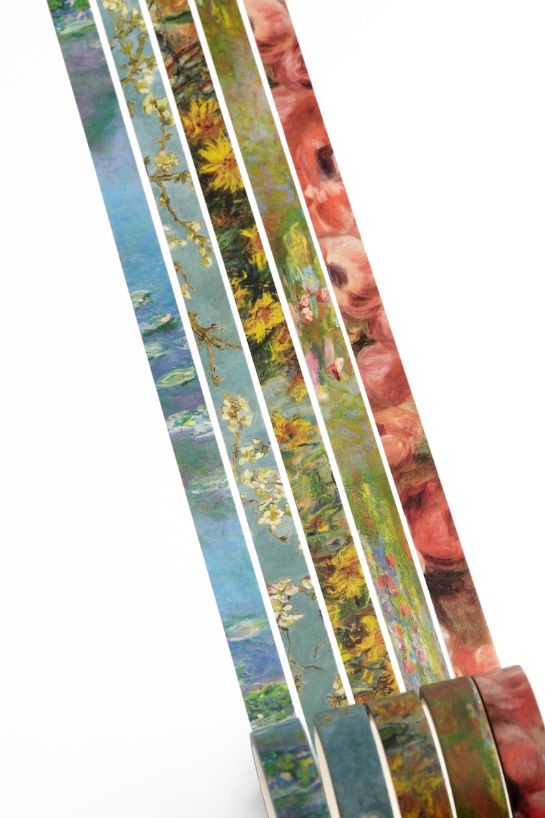 Impressionism Collection, 5 Slim 10mm Washi Tapes *SHOP EXCLUSIVE* Vintage Nature Paintings, Masking Tape for Scrapbooking, Junk Journals 画像 1