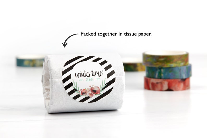 5 slim washi tapes from Wintertime Crafts packed in tissue paper.