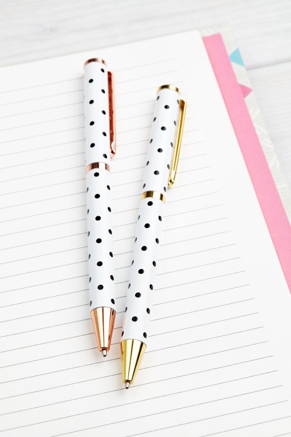 Dotted Ballpoint Pens, Gold or Rose Gold, Set of 2 Stationery