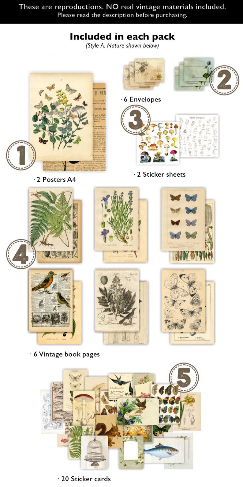 Material Packs by MOCARD Vintage Style Paper and Sticker Sets for Art Journaling, Junk Journals, Notebooks, Paper Crafts, Reproductions image 8