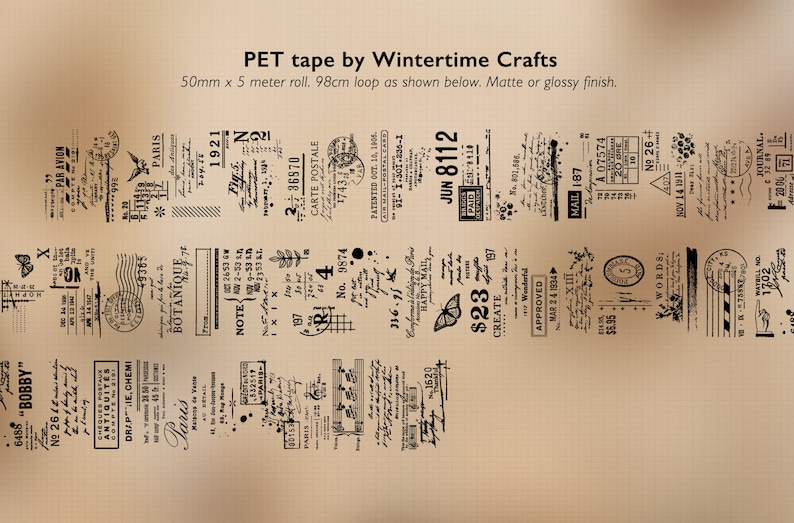 The Details PET Tape SHOP EXCLUSIVE Vintage Elements Transparent Tape Roll by Wintertime Crafts for Journaling, Notebooks, Matte or Glossy image 5