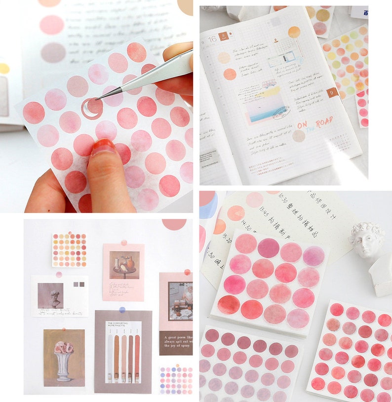 1300 Washi Dot Stickers, Watercolor 2 Sizes Washi Circles, Translucent Round Dot Sticker for Crafts, Scrapbooking, Journals, Planner image 4