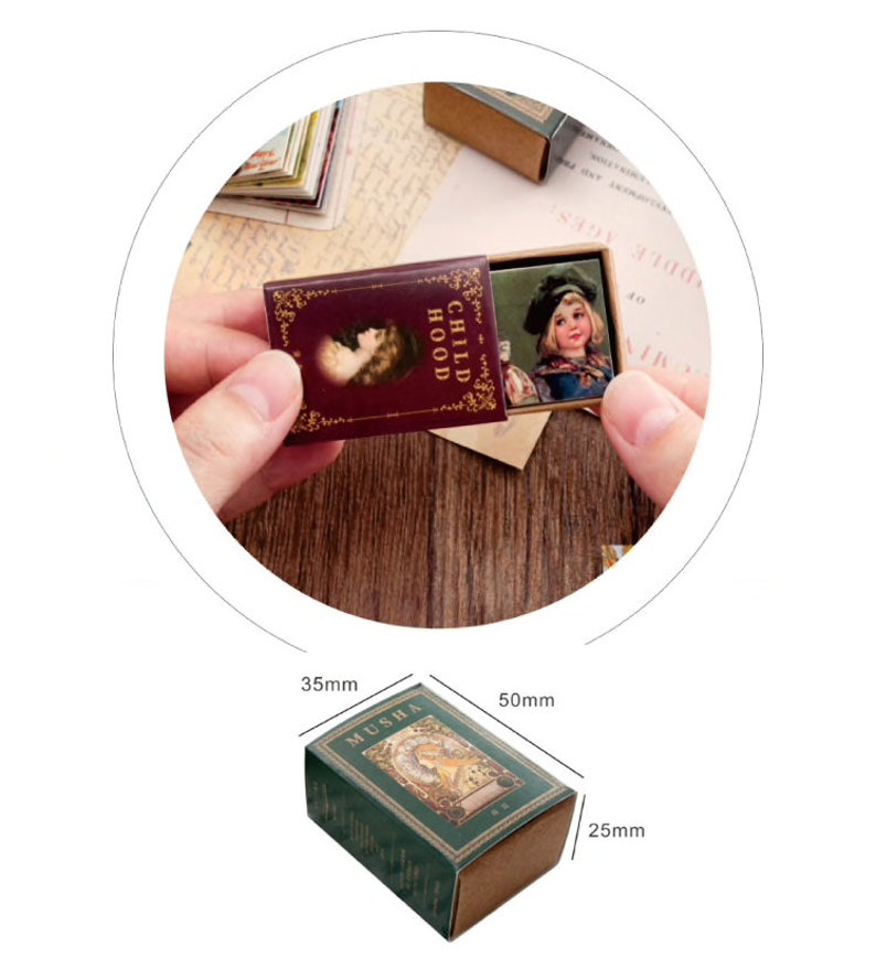 May include: A small, green box with the word "MUSHA" printed on the front. The box is 50mm wide, 35mm tall, and 25mm deep. The box is closed and has a vintage design.