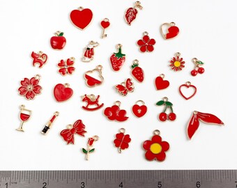 Destash Sale: Red Enamel Charms, Mixed Lot for Crafts, Jewelry, Decoration
