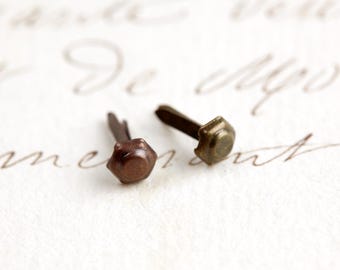 Mini Hexagon Metal Brads, Bronze Colors - Small Bolt Embellishment for Scrapbooking, Traveler's Notebooks, Junk Journals