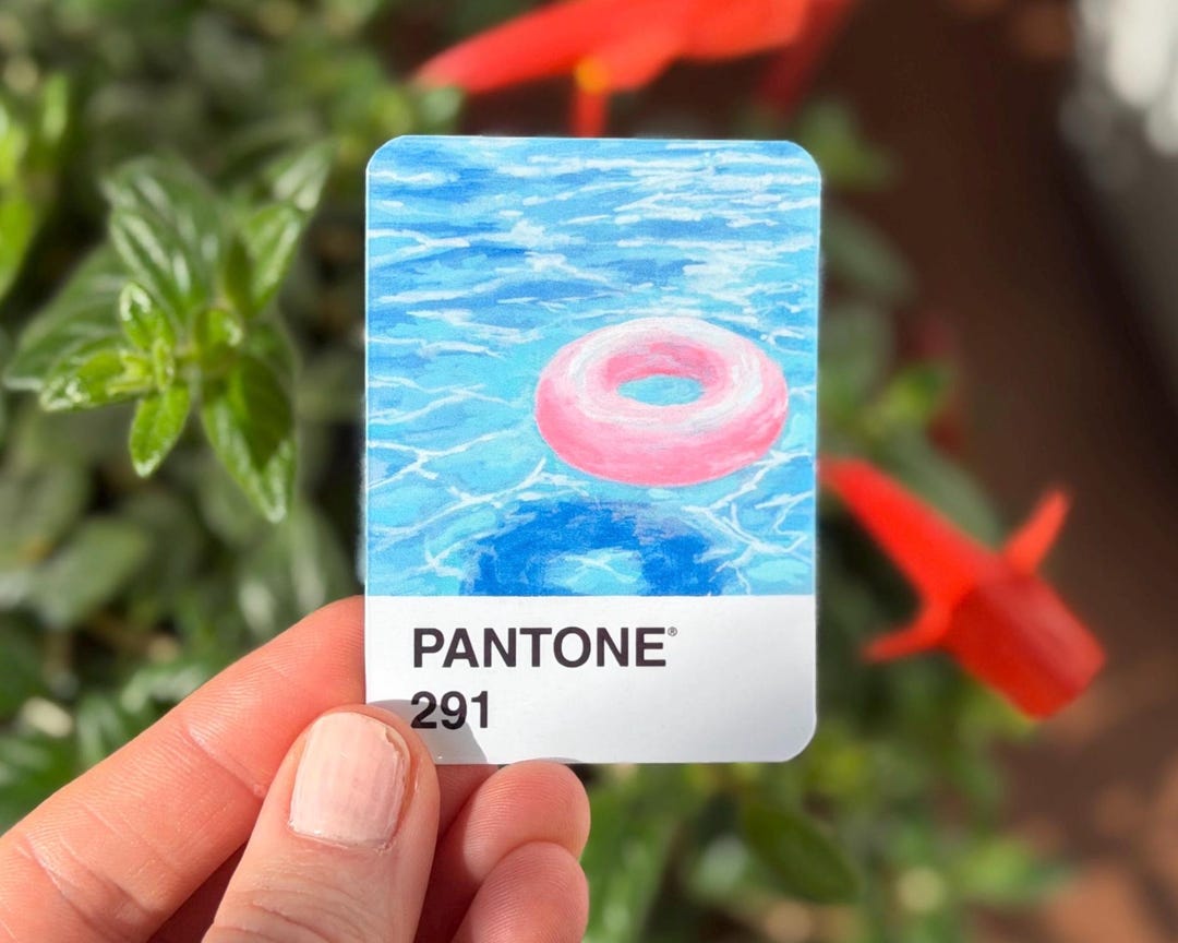 Summertime Pool Pantone 291 Gouache Art Sticker - Etsy