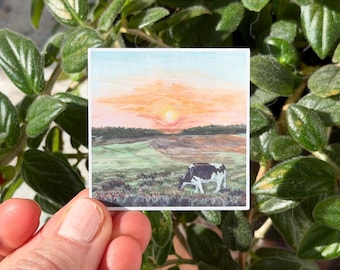 Sunrise Farm Cow Art Sticker: Homestead Vinyl Decal