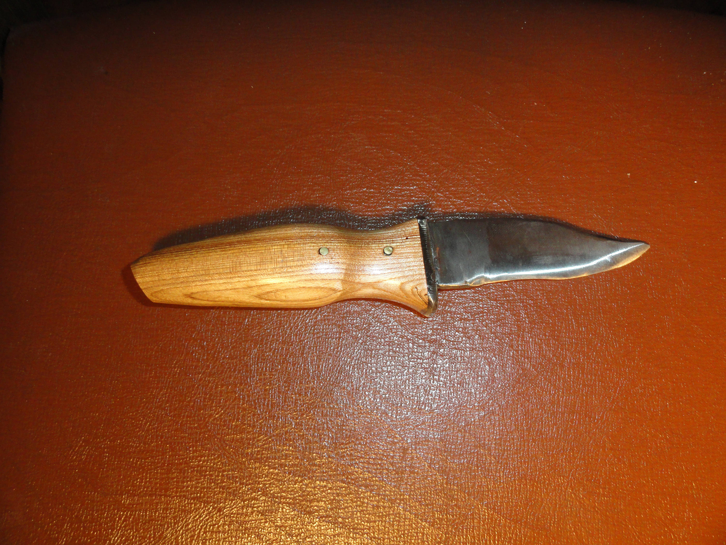 Hand file knifehidden tangred elm handlewith leather Etsy