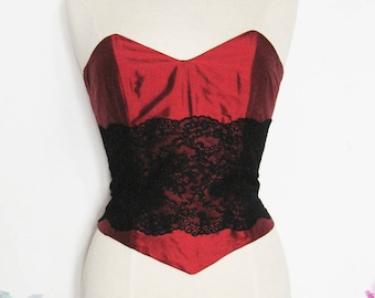 CLEARANCE 50% OFF! Strapless top in red and Black Lace with lacing in the back