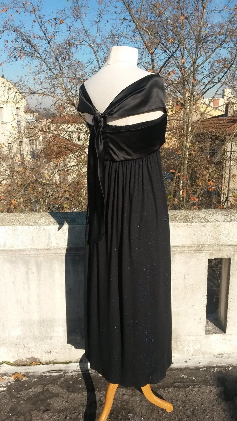 Black Jersey with blue glitter and black cotton sateen original neckline CLEARANCE 50/% OFF Long evening dress