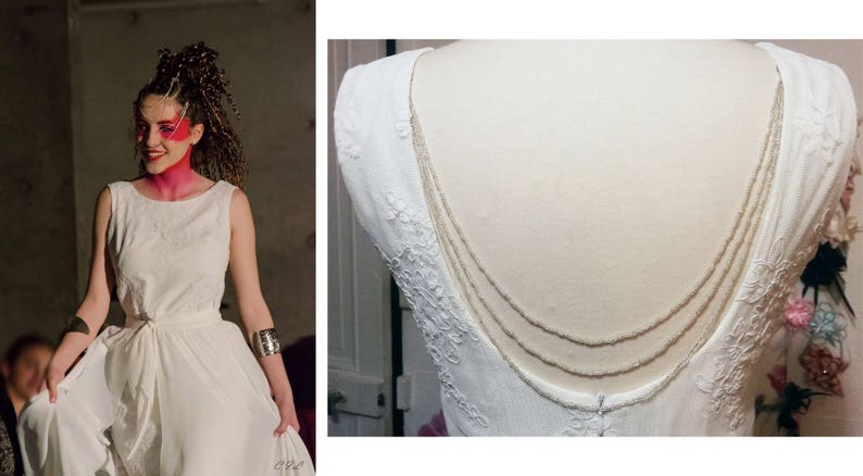 DÉSTOCKAGE 50% Robe de mariée courte ou longue, en dentelle ivoire et sur-jupe longue amovible en mousseline ivoire image 4