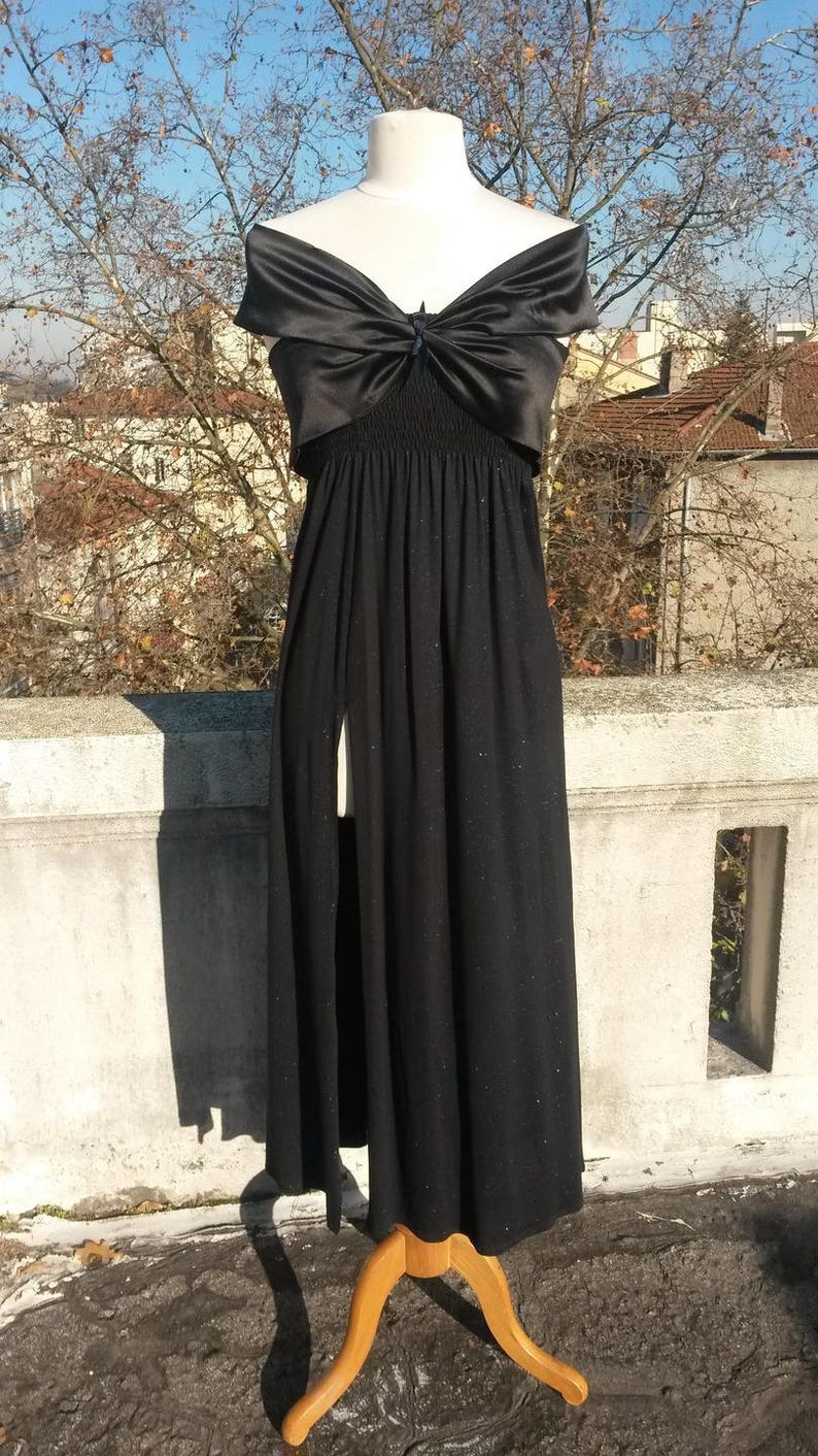 Black Jersey with blue glitter and black cotton sateen original neckline CLEARANCE 50/% OFF Long evening dress
