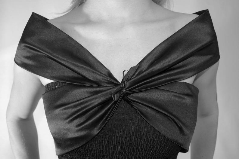 Black Jersey with blue glitter and black cotton sateen original neckline CLEARANCE 50/% OFF Long evening dress