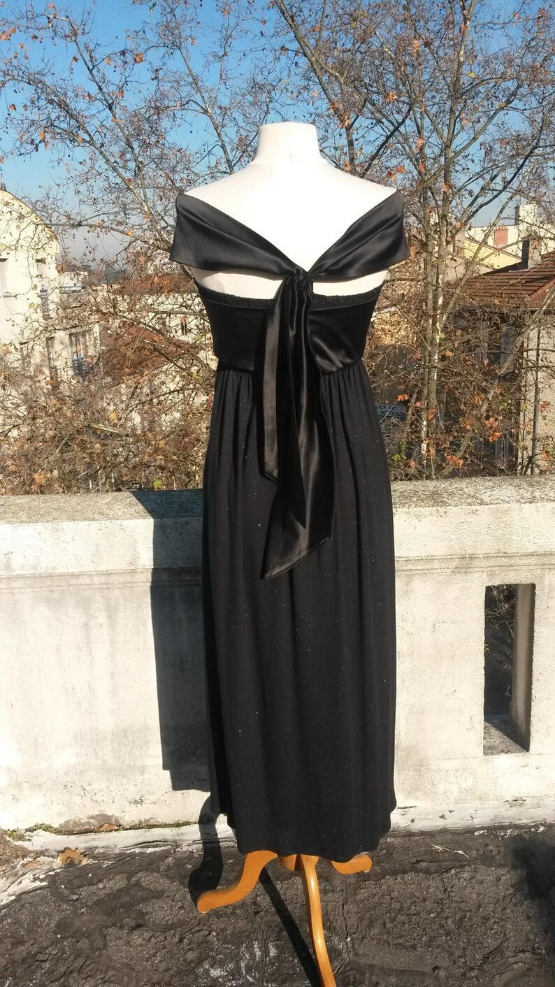 Black Jersey with blue glitter and black cotton sateen original neckline CLEARANCE 50/% OFF Long evening dress