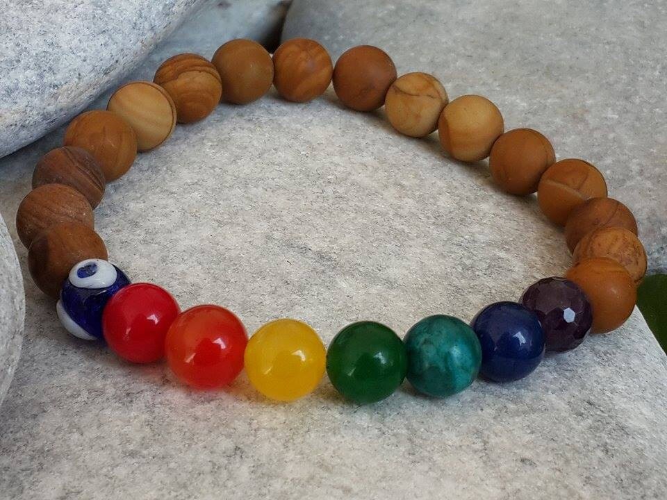 7 Chakras BraceletWood JasperEvil Eye Yoga Bracelet Yoga Etsy