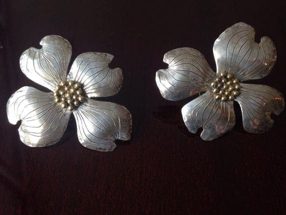 Silver FLOWER EARRINGS Large Cherry Blossoms - image 1