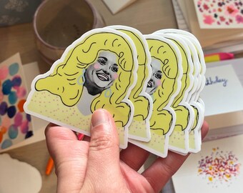 Dolly Parton Sticker - Hand-drawn, Dolly World, Vintage Dolly Image, Stationary, One of a kind stick on drawing, gift for bestie