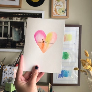 Love Cards - Lot de 4 cartes aquarelle coeur d'amour - Papeterie peinte à la main, mariage, écrit à la main, carte pour elle, carte pour lui