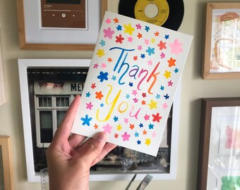 Thank You Card 4 Pack - Watercolour, Hand-Painted, One of a kind, Hostess, Colourful, Floral Design, Handmade, Rainbow, Stationery