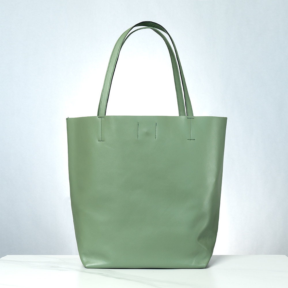 SALE Greenwich Shopper Bag GREENolive green leather bag blue | Etsy