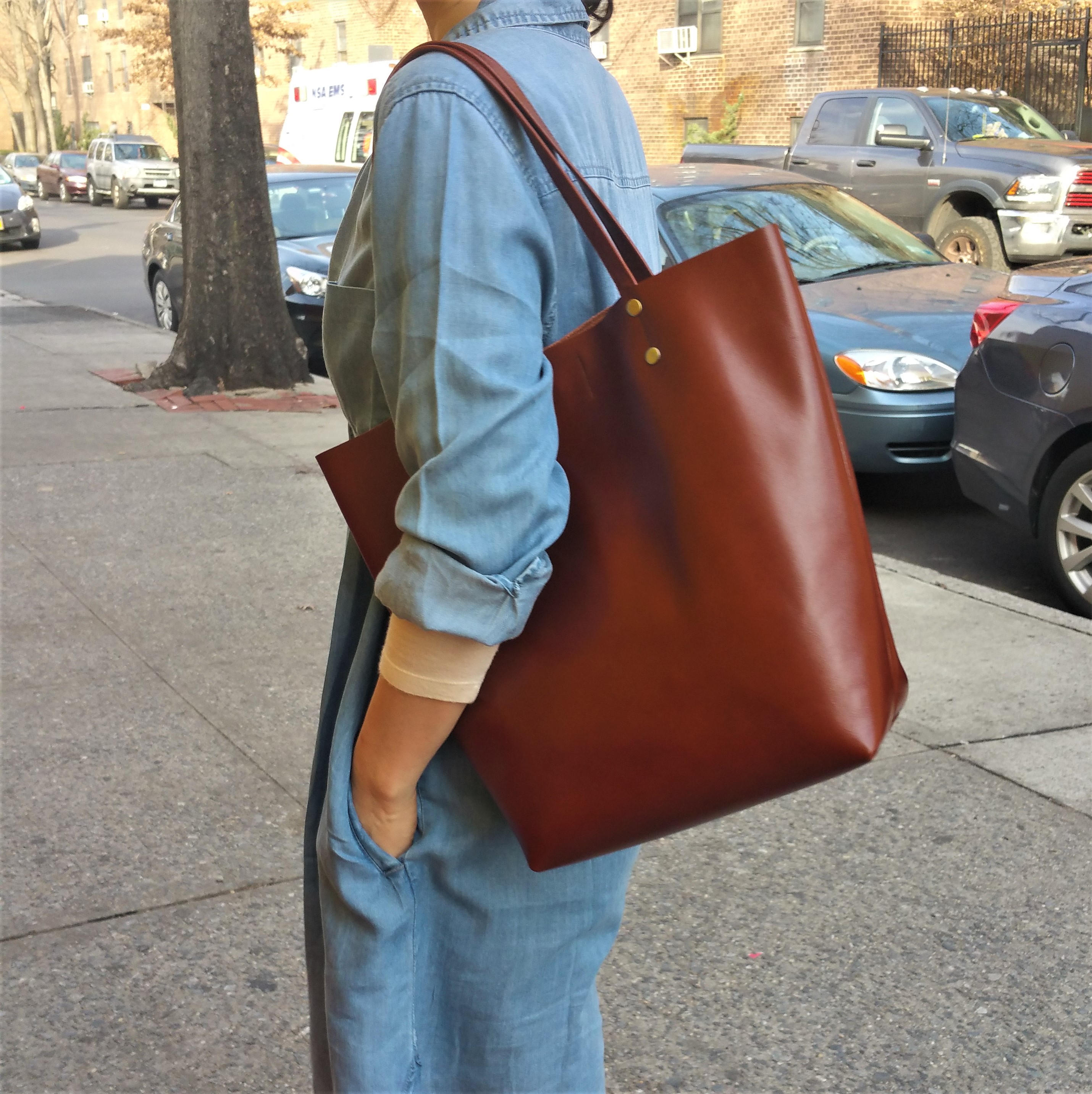 The Row, Bags, Brown Large Ns Park Tote Bag In Leather