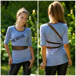 Taillierte Jersey Spitze Bluse PDF Schnittmuster Größe S/ Damen Top/ Kurzarm Top