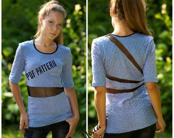 Blusa de encaje jersey ajustada Patrón PDF Tamaño S/ Top de mujer/ Top de manga corta