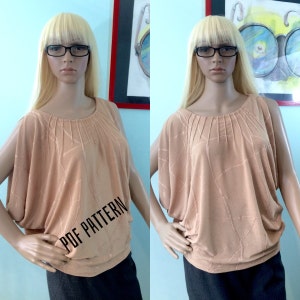 Banded Bottom Split Sleeve Knit Blouse/PDF Sewing Pattern in size L/ Loose Fitting Top/ Off The Shoulder Top